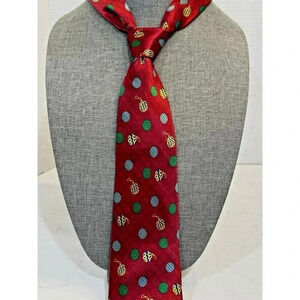 Belisi Mens Silk Tie‎ Red Christmas Ornaments Polka Dot Holiday Necktie Office